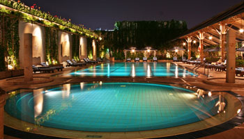 resort pool night lights